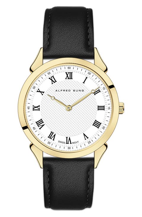 Swiss Heritage Leather Strap Watch, 42mm