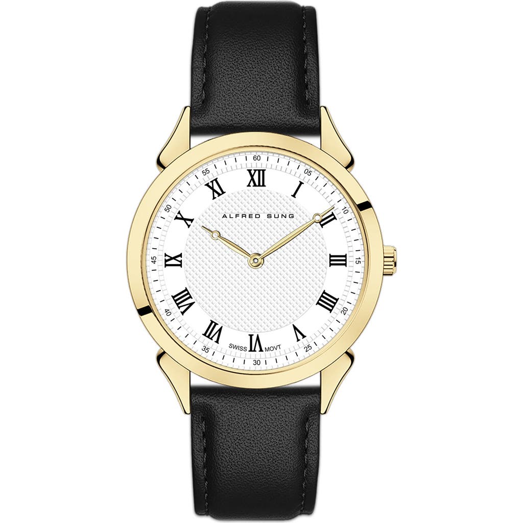Alfred Sung Swiss Heritage Leather Strap Watch, 42mm