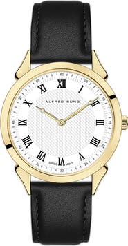 Alfred Sung Swiss Heritage Leather Strap Watch, 42mm