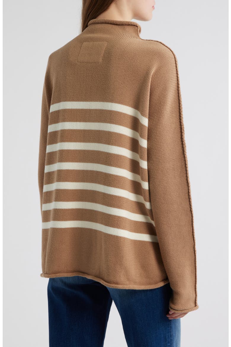 Monterey Stripe Cotton Funnel Neck Sweater, Alternate, color, CAMEL STRIPE
