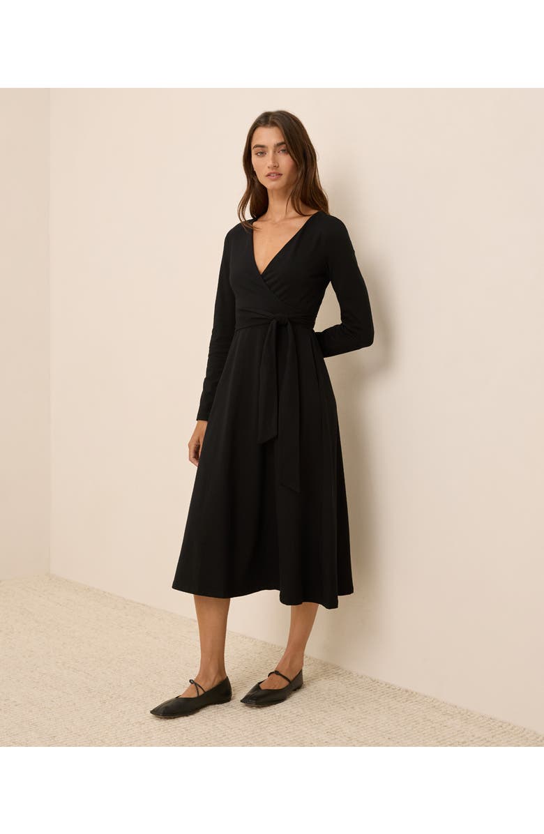 Pact Fit & Flare Wrap Dress Made With Organic Cotton, Alternate, color, Black