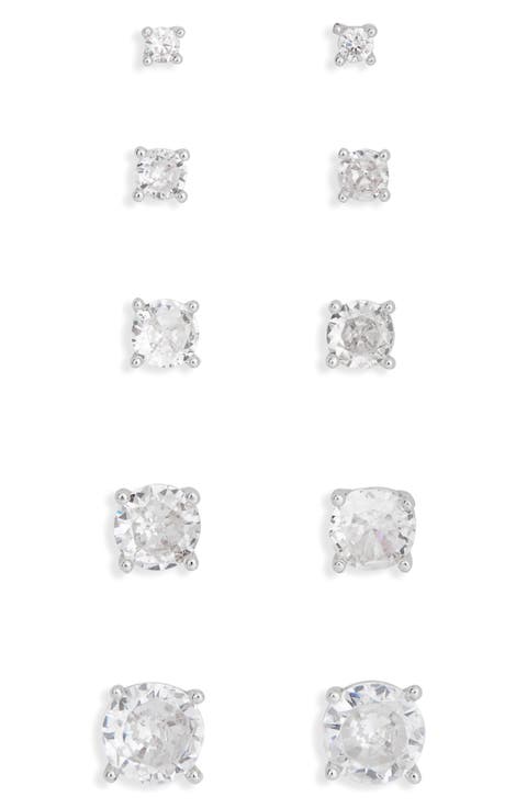Assorted 5-Pack Cubic Zirconia Round Stud Earrings