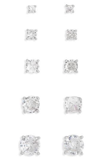 Nordstrom Rack Assorted 5-pack Cubic Zirconia Round Stud Earrings In Metallic