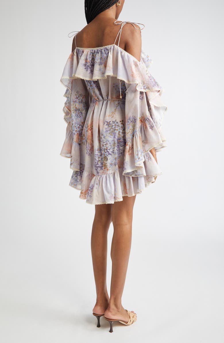 Zimmermann Cascadian Floral Print Ruffle Minidress, Alternate, color, Lilac Botanical Floral