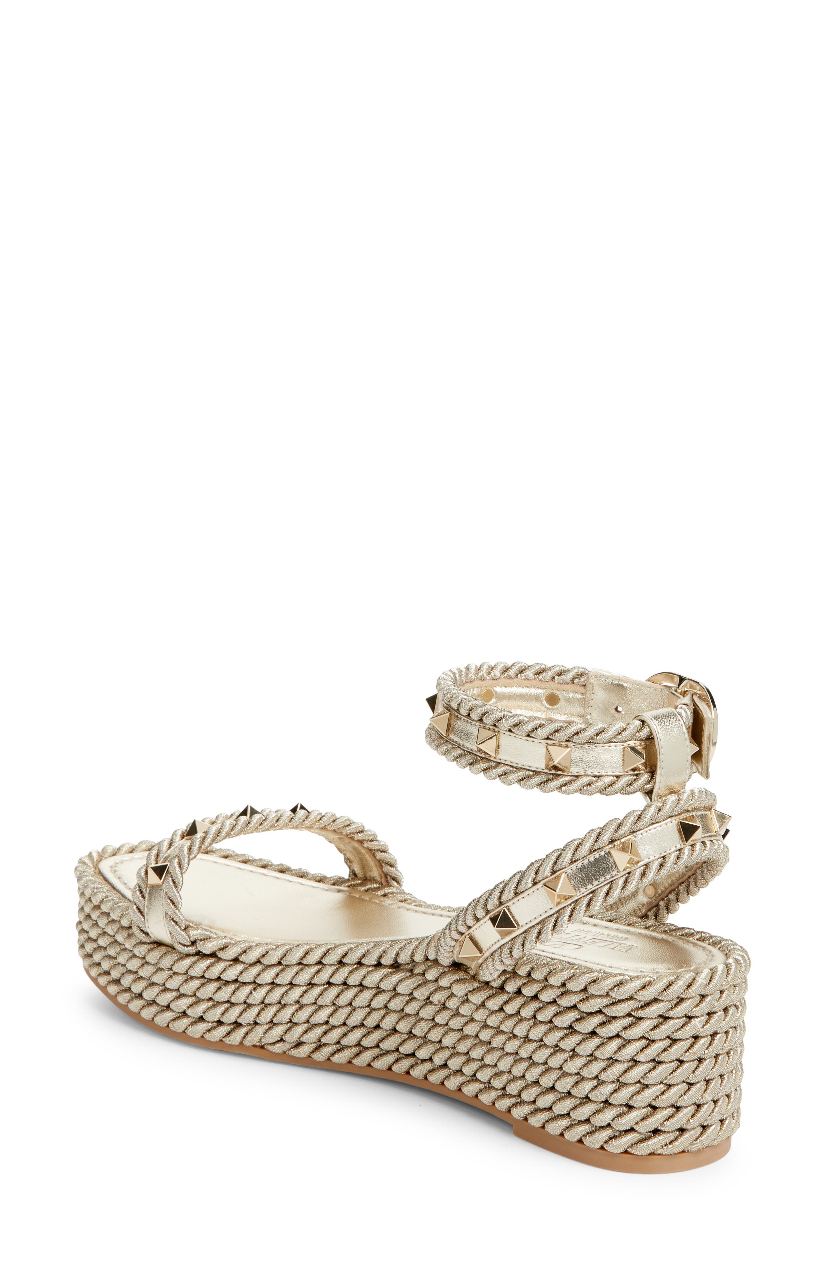 Rockstud Ankle Strap Espadrille Platform Sandal, Alternate, color, PLATINO