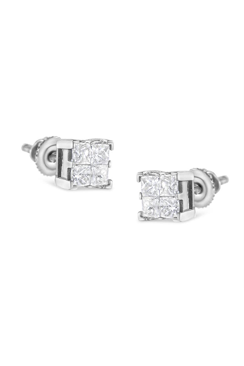10K White Gold 3/4 Ct Invisible Princess Composite Square Stud Earrings, Main, color, White