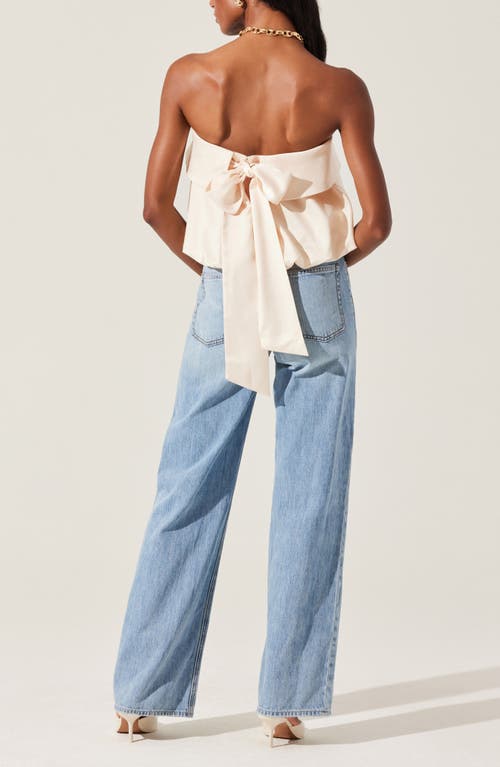 Astr The Label Khloe Strapless Bow Bubble Hem Top In Champagne