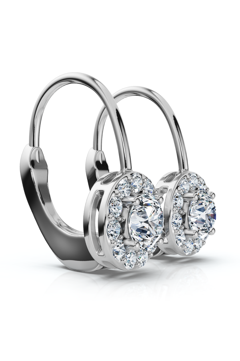 1/2Ct Halo Diamond Hoops With Lever Backs Lab Grown Small 1/2" Tall, Alternate, color, Silver