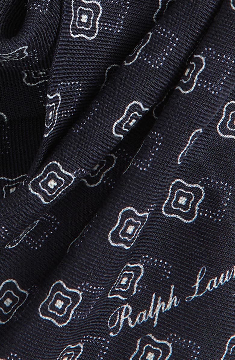 Ralph Lauren Purple Label Flower Silk Foulard Neckerchief, Alternate, color, Navy