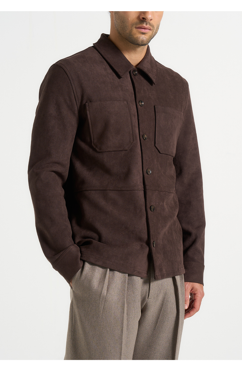 Manière De Voir Thomas Suede Long Sleeve Shirt, Alternate, color, Brown