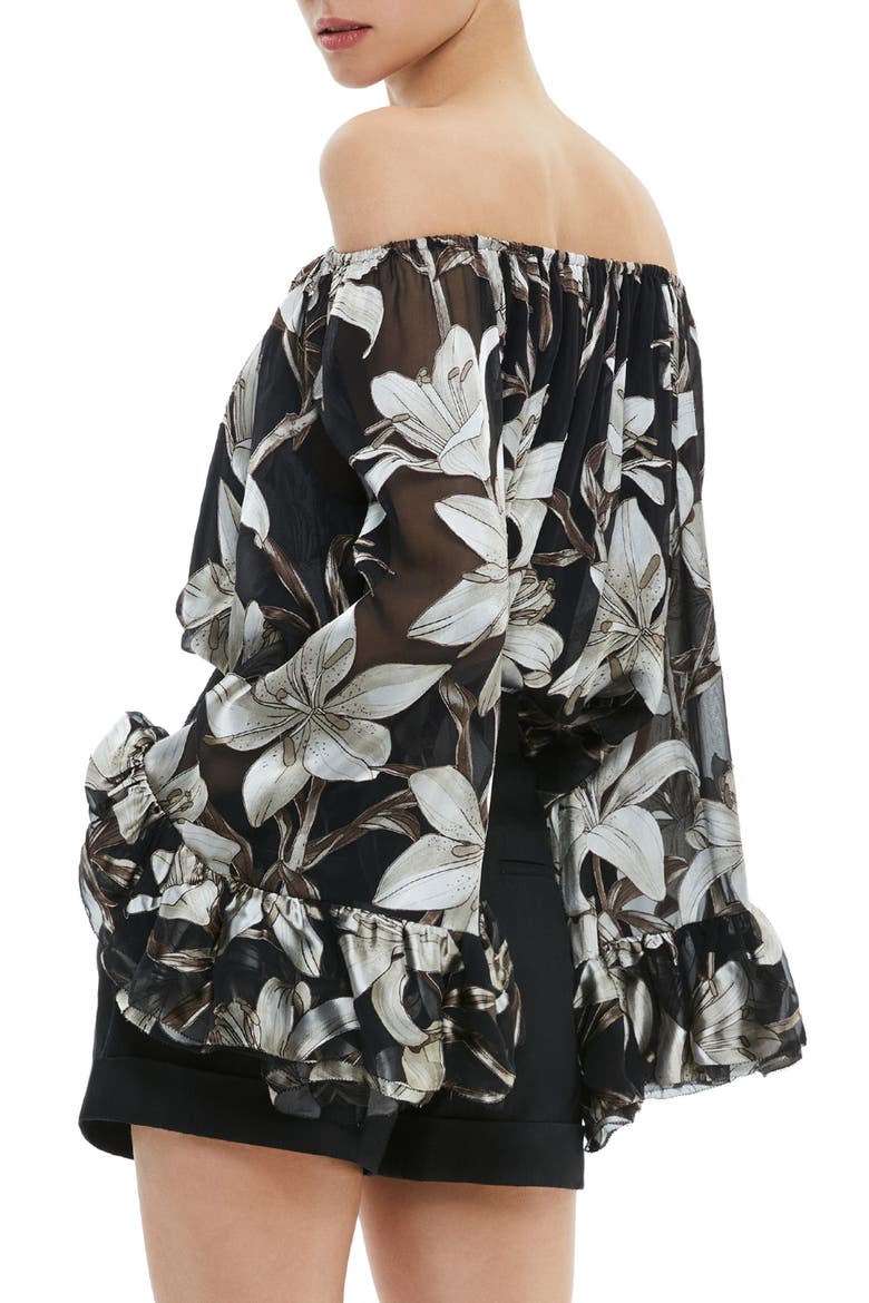 Ardelia Floral Burnout Chiffon Off the Shoulder Top, Alternate, color, STARGAZER BLACK LG