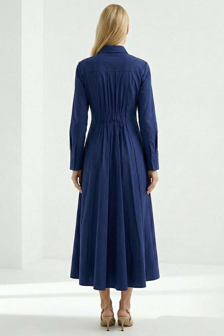 Fenetta Fitted Midi Shirt Dress, Alternate, color, Navy