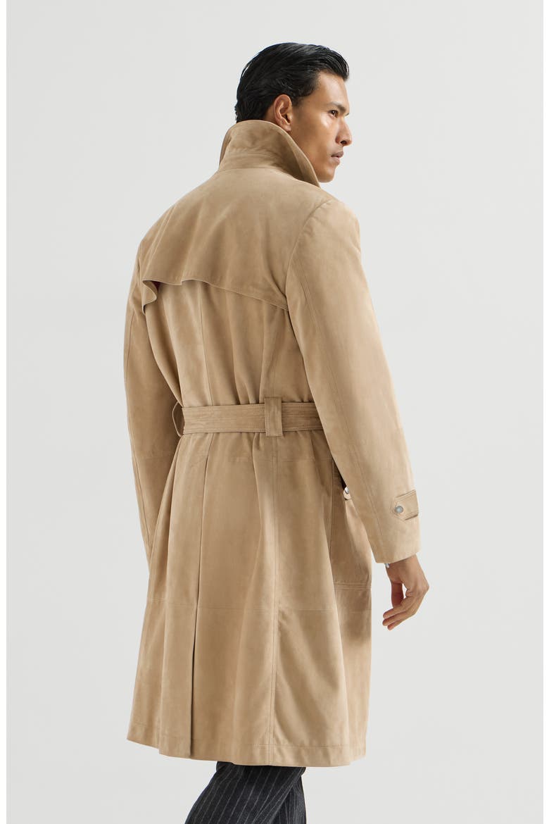 Suede motorcyle trench with nappa leather inserts, Alternate, color, Sand