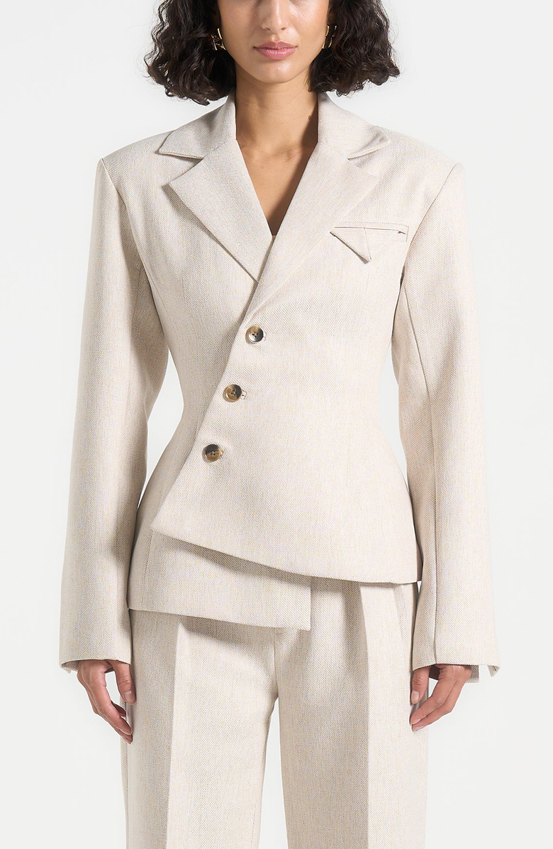 Manière De Voir Thalia Tailored Asymmetric Double Breasted Blazer, Main, color, Light Beige