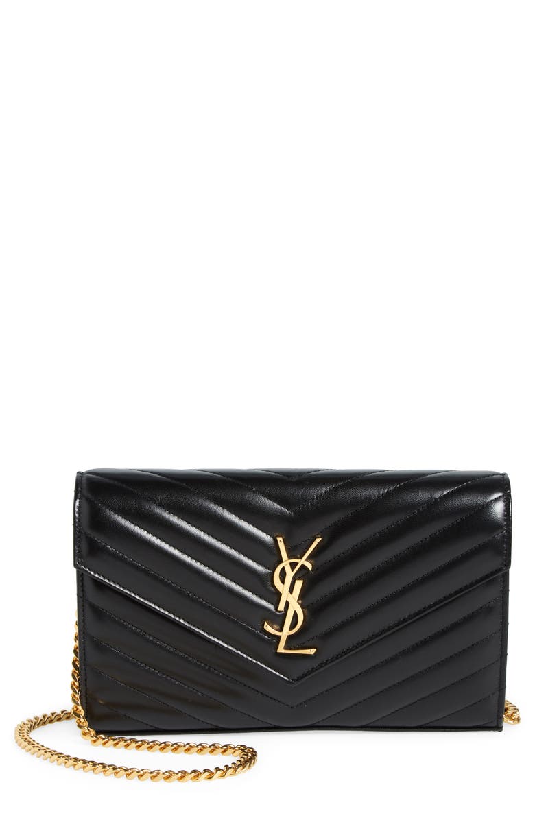 Saint Laurent Matelassé Leather Wallet on a Chain, Main, color, 