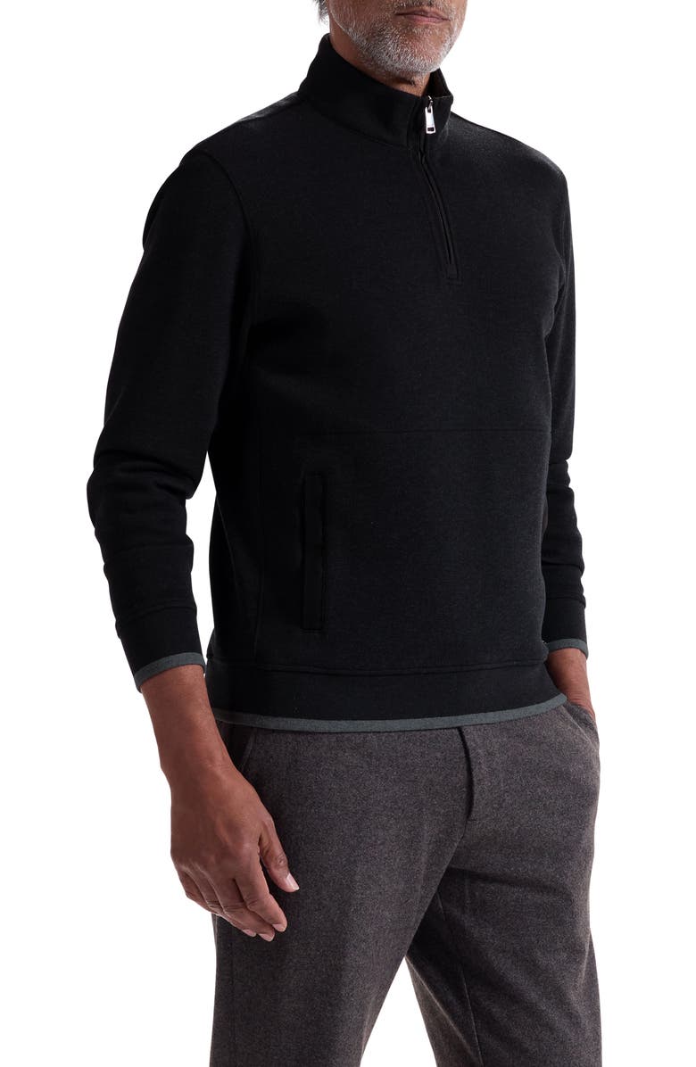 Bugatchi Heathered Quarter Zip Pullover, Alternate, color, Black