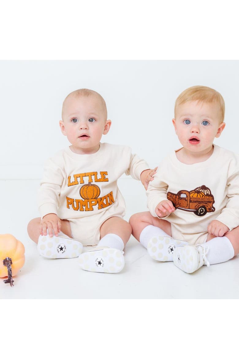 Fall Truck Patch Long Sleeve Romper, Alternate, color, Natural