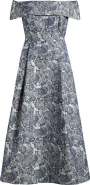 Alex Evenings Metallic Floral Brocade Off the Shoulder Gown