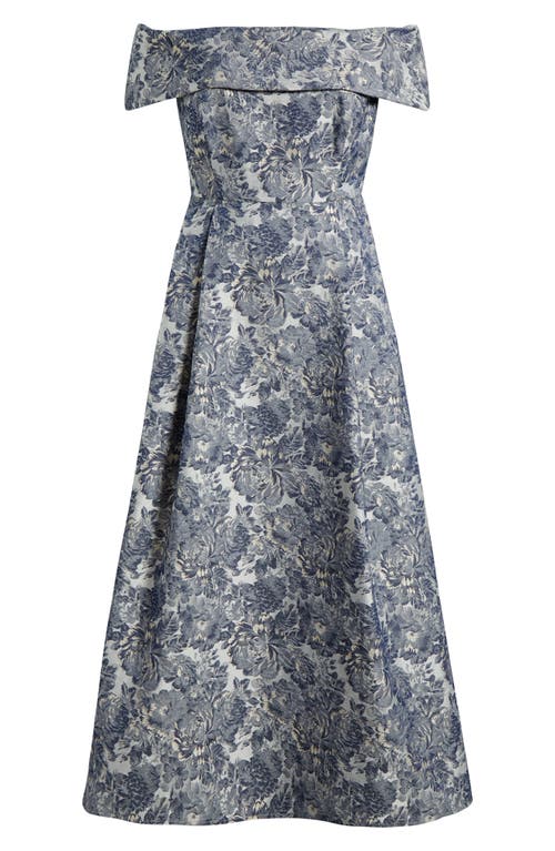 Alex Evenings Metallic Floral Brocade Off The Shoulder Gown In Silver Multi