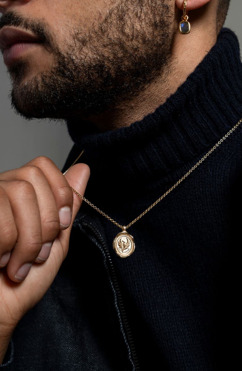 Dower & Hall Men's 'Fly High' Phoenix Talisman Necklace, Alternate, color, Yellow Gold Vermeil