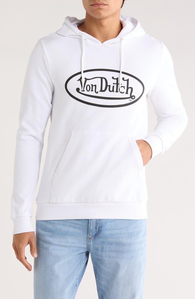Von Dutch Logo Cotton Graphic Hoodie, Main, color, White