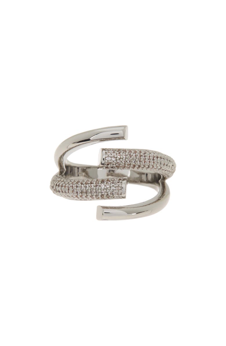 Covet Rhodium Plated Crystal Ring - Size 8, Main, color, 