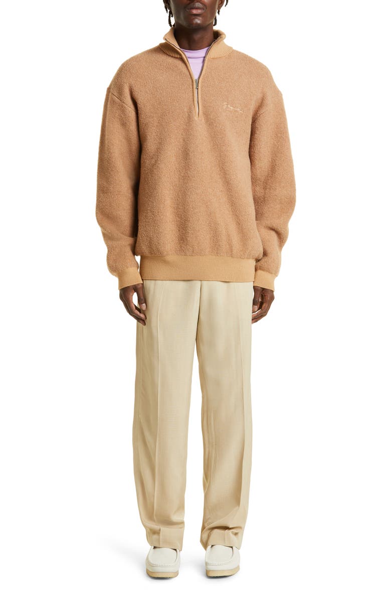 Jacquemus La Maille Berger Embroidered Logo Half Zip Merino Wool Blend Sweater, Alternate, color, 