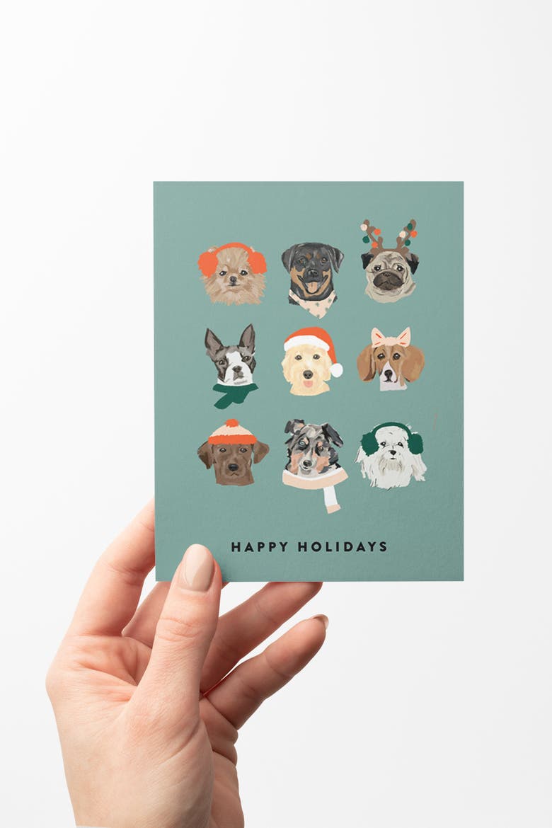 Holiday Dogs Gift Bag Card Set, Alternate, color, Festive Red And Green