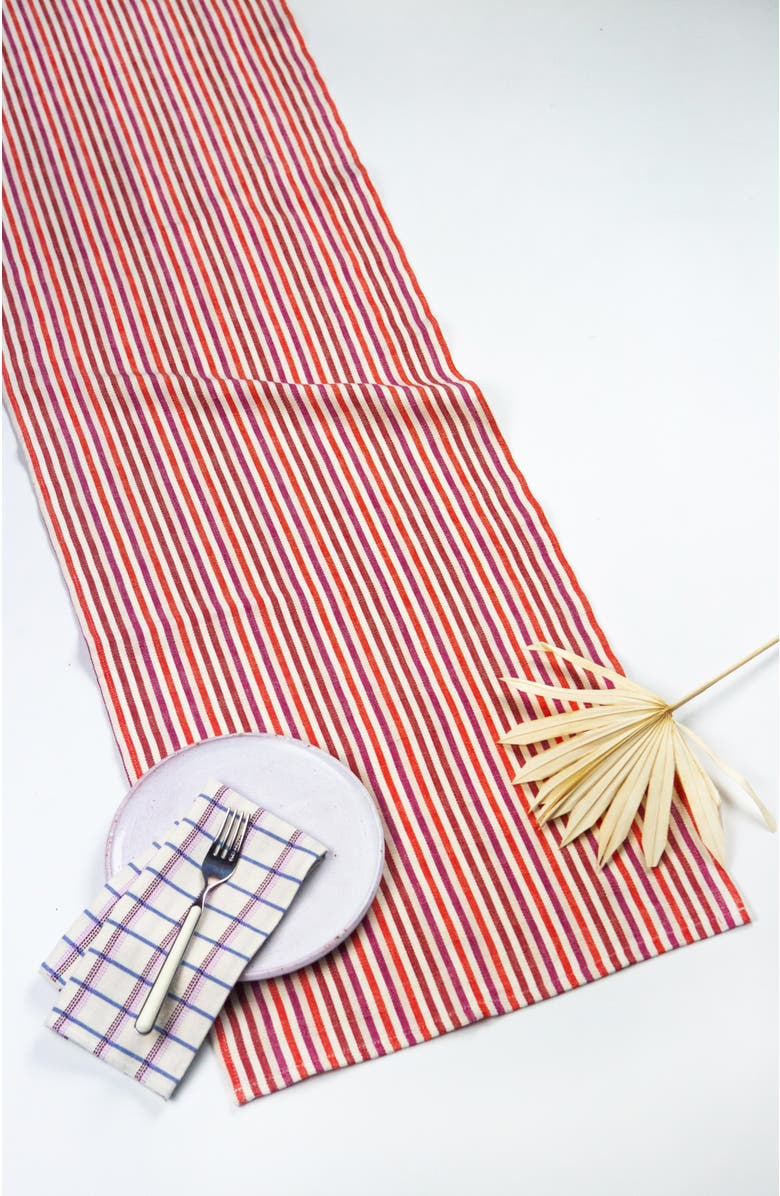Archive New York Handwoven Holly Cotton Table Runner, Main, color, Red Stripes