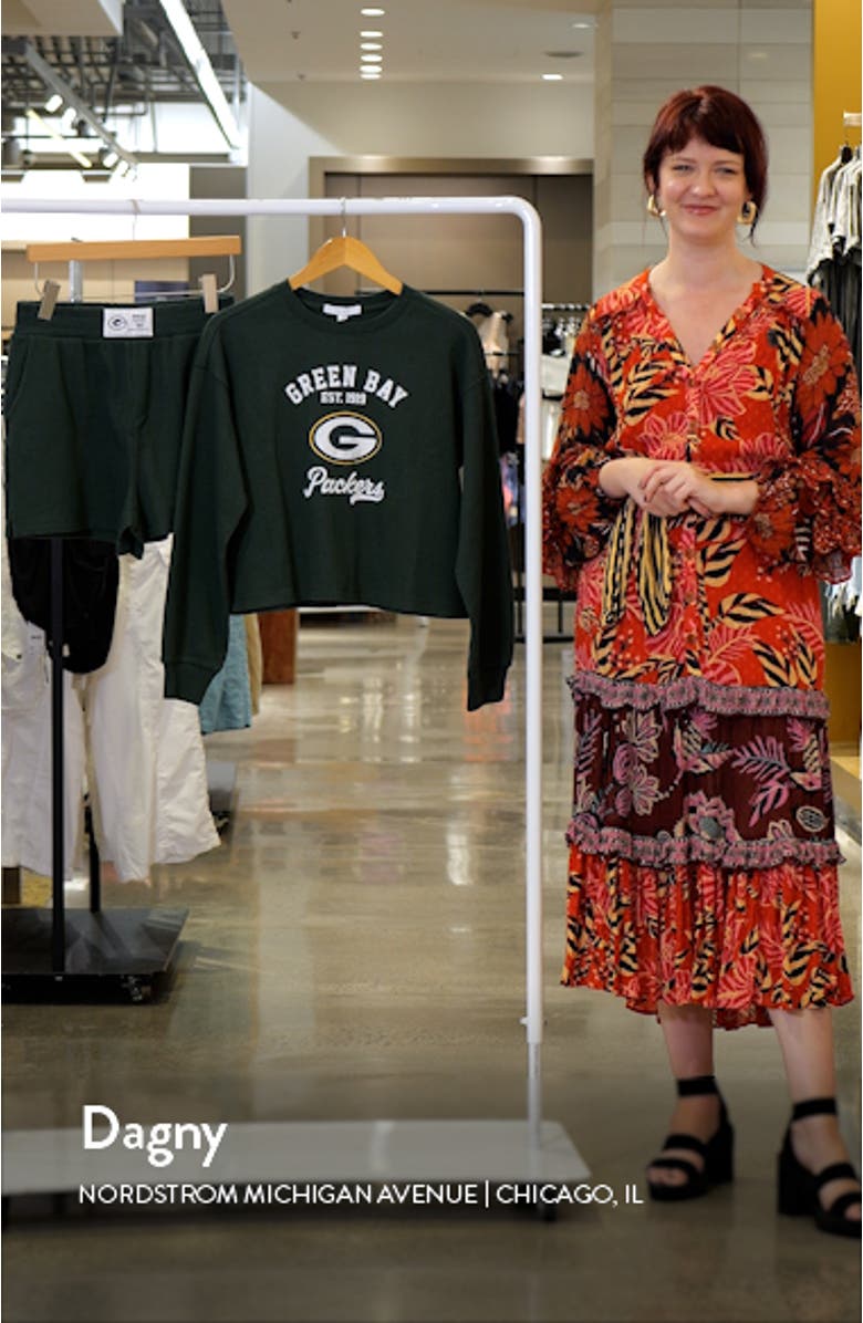 Women's WEAR by Erin Andrews Green Green Bay Packers Waffle Knit Long Sleeve T-Shirt & Shorts Lounge Set, sales video thumbnail