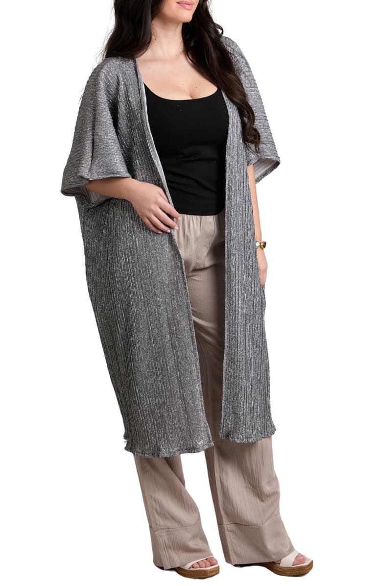 SAACHI Pleated Shimmer Duster, Alternate, color, Gunmetal
