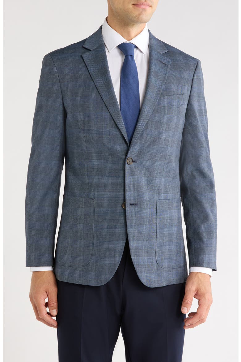 Trim Fit Twill Sport Coat, Main, color, BLUE GREY PLAID