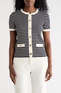T Tahari Stripe Short Sleeve Crop Cardigan