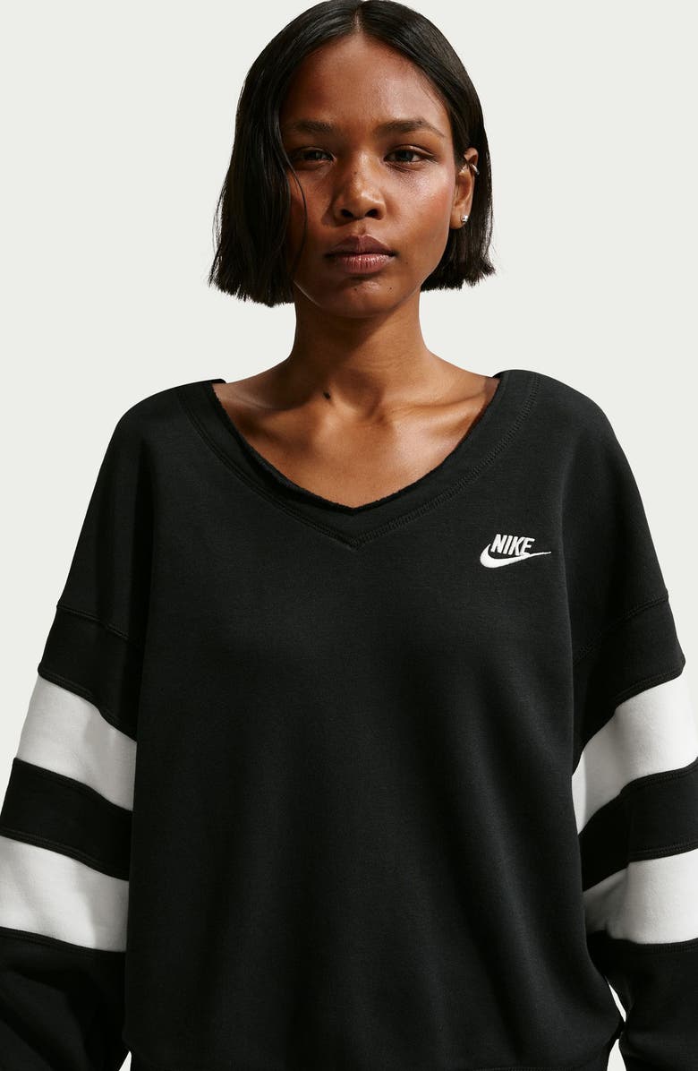 Nike Club Fleece V-Neck Sweatshirt, Alternate, color, Black/ Sail/ Sail