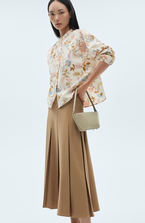 Mango Floral Cotton Band Collar Button-up Shirt In Ecru