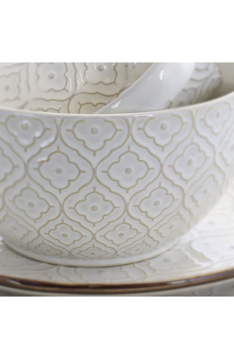 Elama White Lily 16 Piece Luxurious Stoneware Dinnerware with Complete Setting for 4, Alternate, color, Off-White