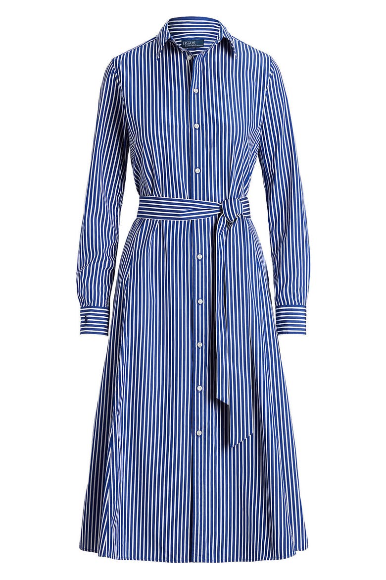 Ashton Long Sleeve Tie Waist Shirtdress, Alternate, color, 1073B BRIGHT NAVY/ WHITE