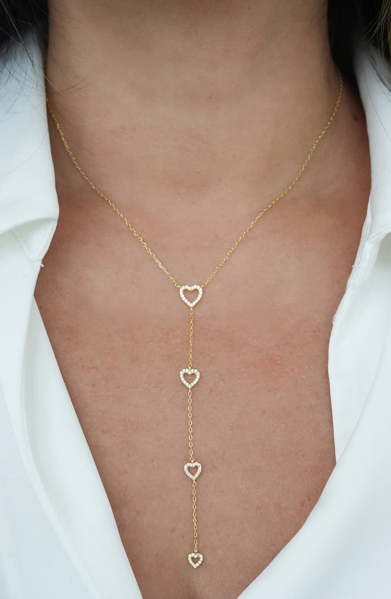 Argento Vivo Sterling Silver Cubic Zirconia Pavé Heart Charms Y-Necklace, Alternate, color, Gold