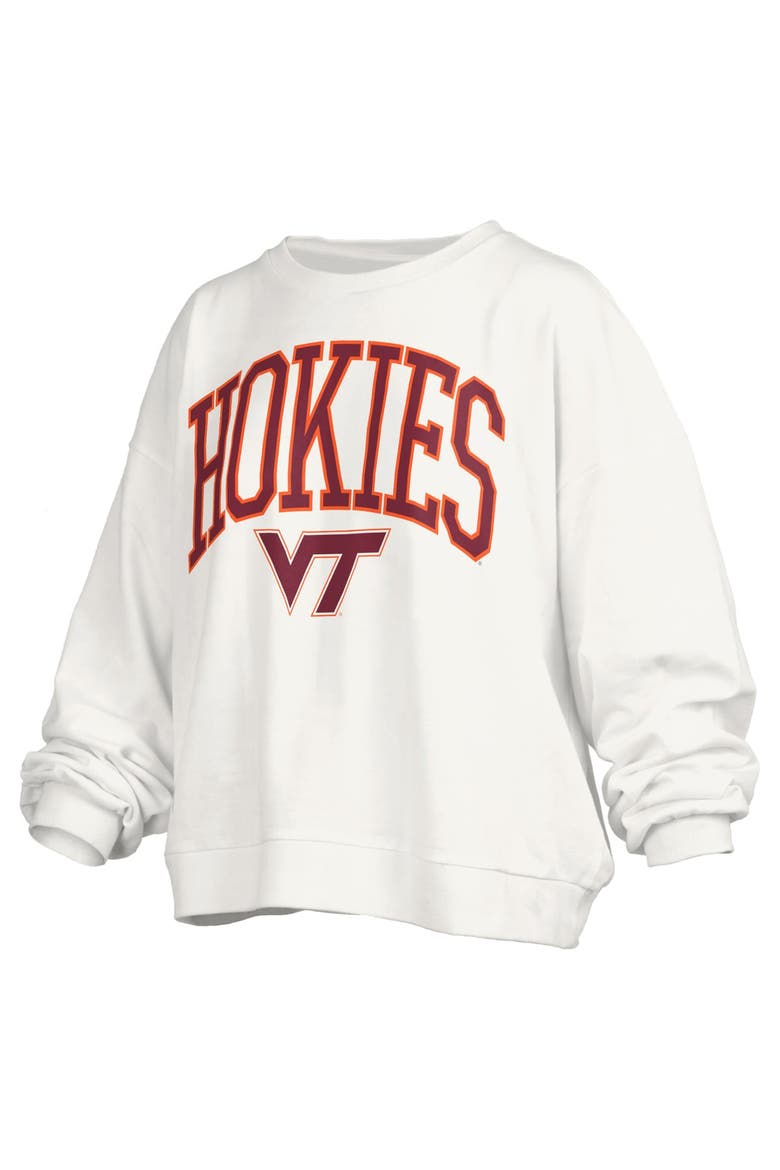 Women's Pressbox White Virginia Tech Hokies Oversized Janise Arch Over Logo Fleece Sweatshirt, Alternate, color, White