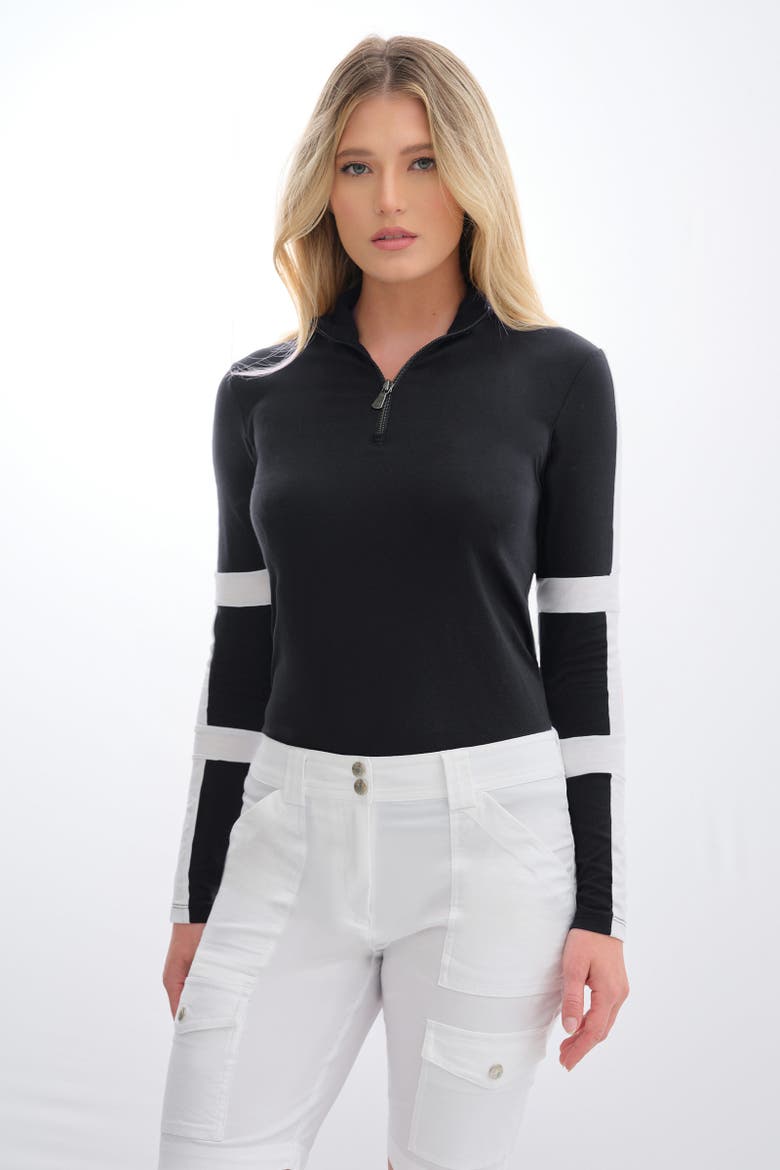 Stacey Sport Striped Zip-Up Top, Main, color, Black/White