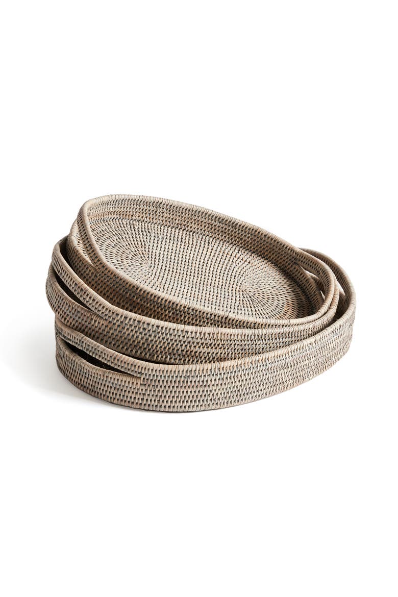 Burma Rattan Oval Serving Trays Set of 3, Main, color, Gray