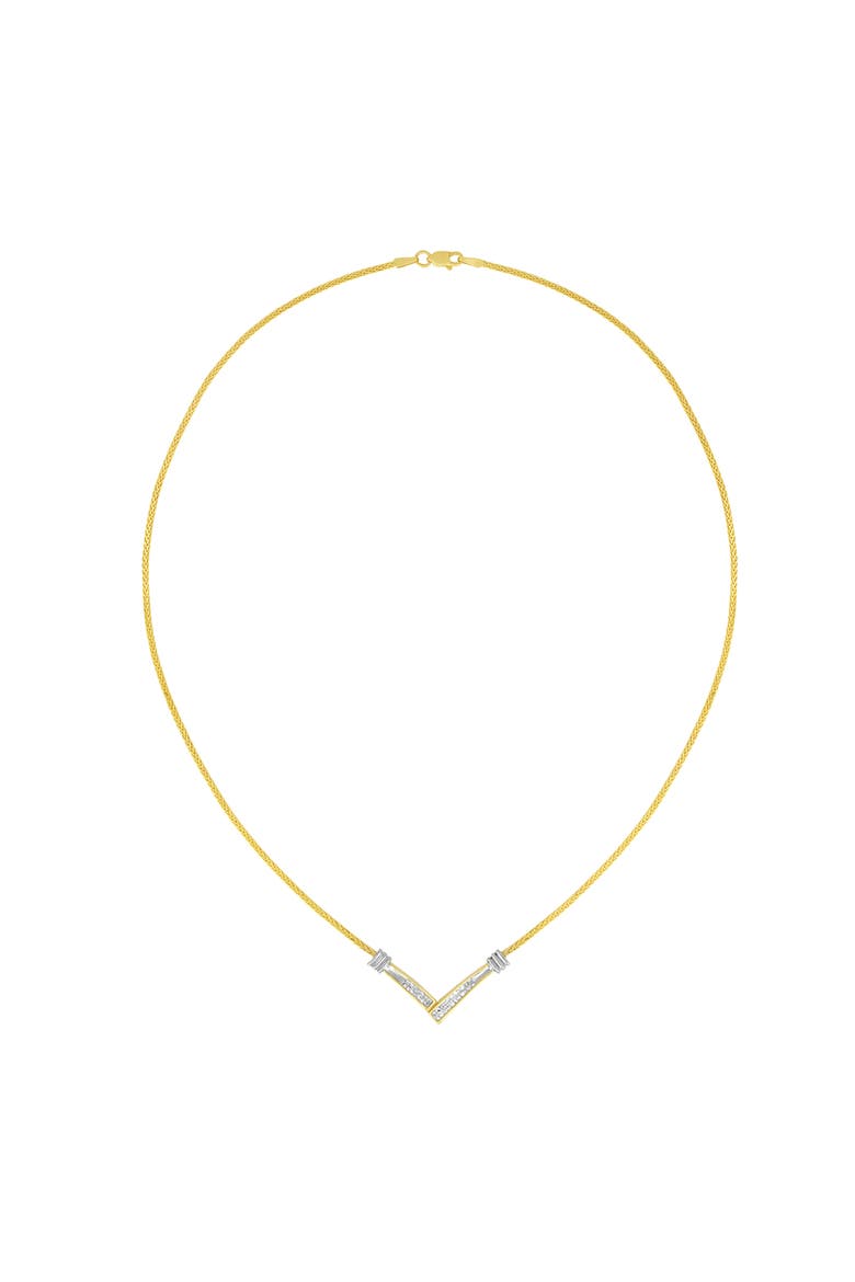 14K Yellow and White Gold 1/4 Cttw Diamond "V" Shape 18" Pendant Necklace, Alternate, color, Yellow