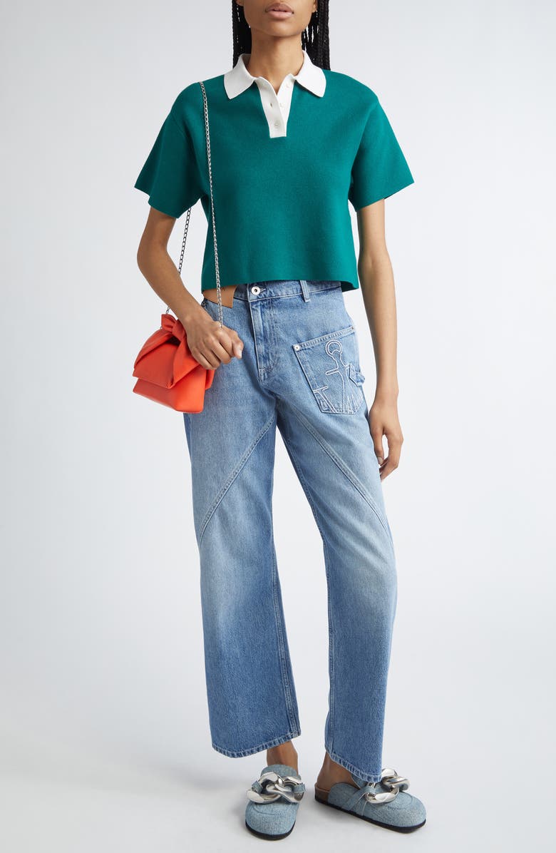 JW Anderson Logo Embroidered Stretch Cotton Crop Polo, Alternate, color,