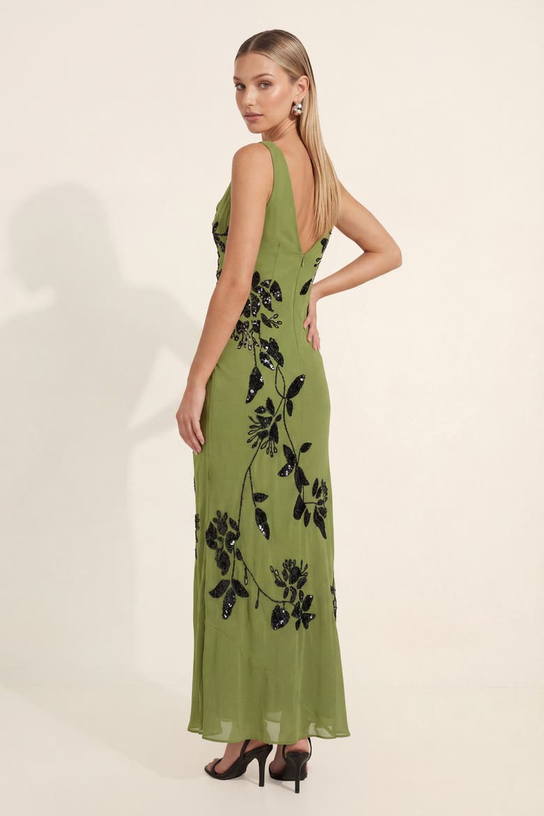Cowl Embellished Ruched Side Maxi Dress, Alternate, color, Green