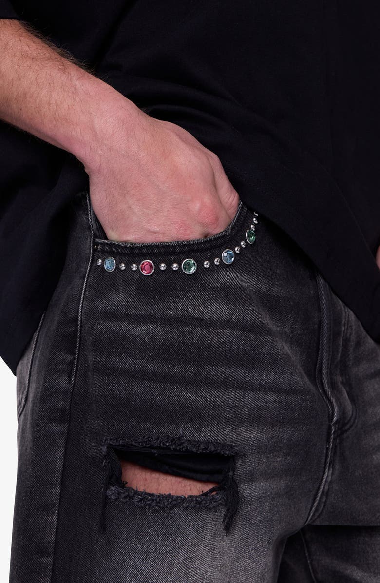 mnml Distressed Spider Denim Shorts, Alternate, color, Washed Black