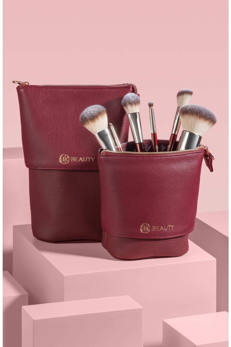 Standup Brush Holder & Travel Makeup Bag, Alternate, color, Burgundy
