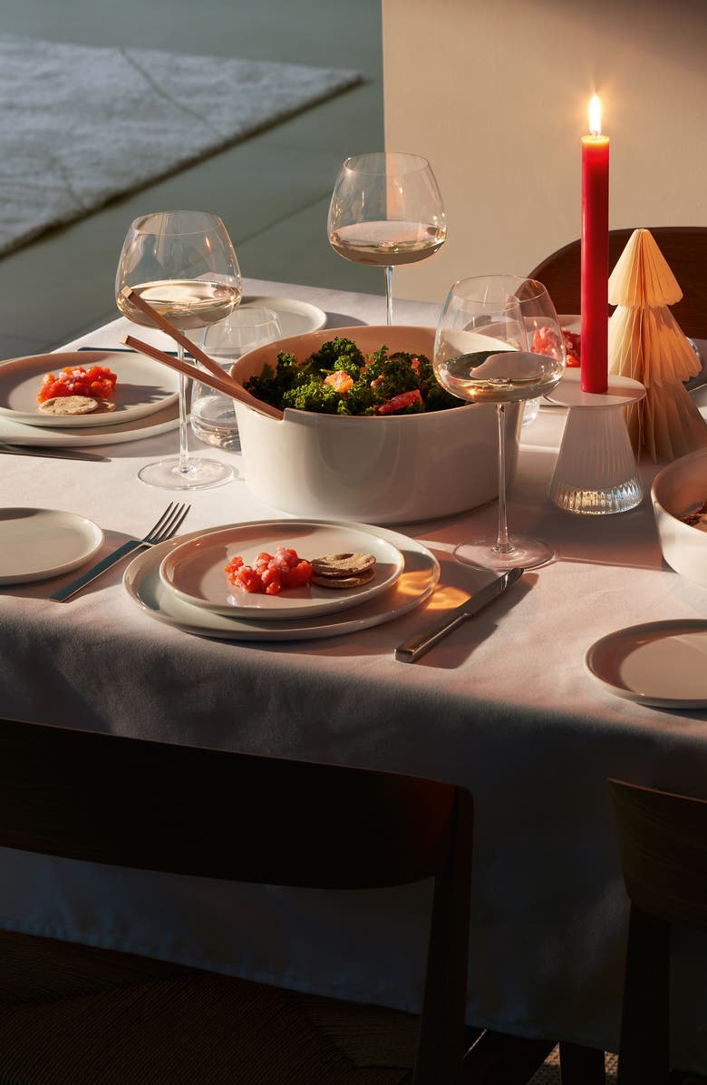 LSA Collective Salad Glass Bowl with Wooden Servers, Alternate, color, White