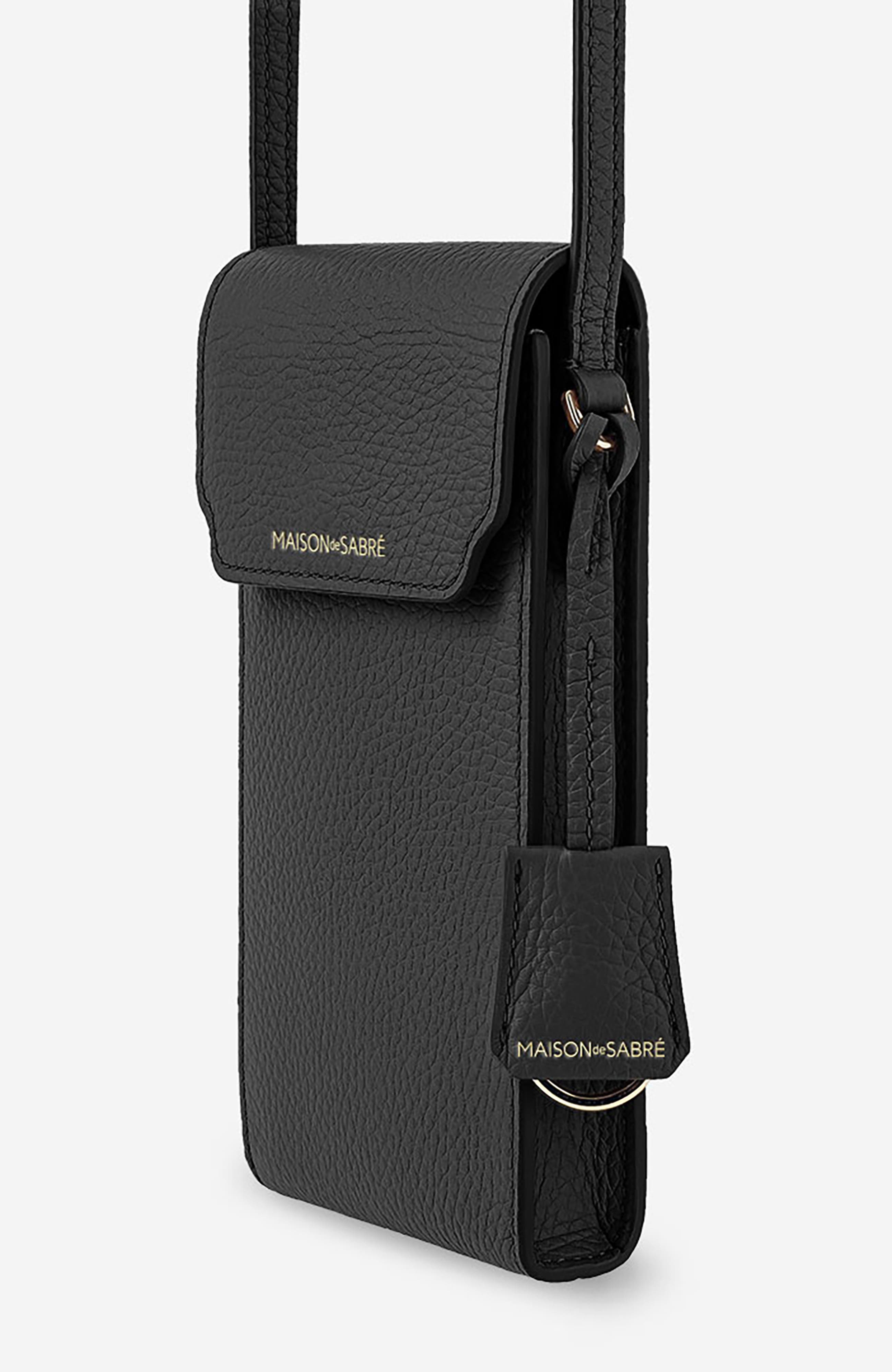 Leather Phone Pouch, Alternate, color, Black Caviar