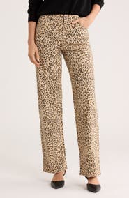 DKNY Jeans Leopard Print Raw Ankle Relaxed Straight Leg Jeans