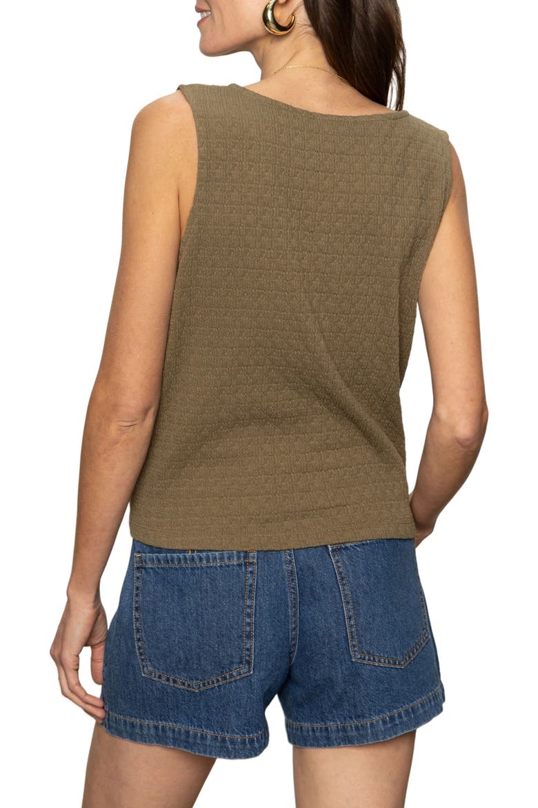 Vacation Textured Tie Front Button-Up Tank, Alternate, color, BURNT OLIVE